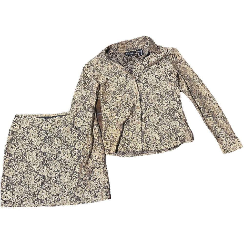 Women's New York Company Gold & Black Size Medium Gold & Black Blouse Skirt Set